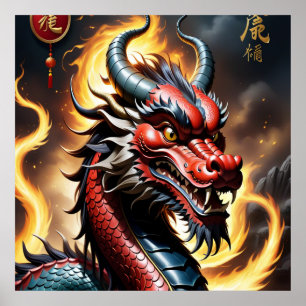Affiche Art du zodiaque chinois année du dragon réaliste
