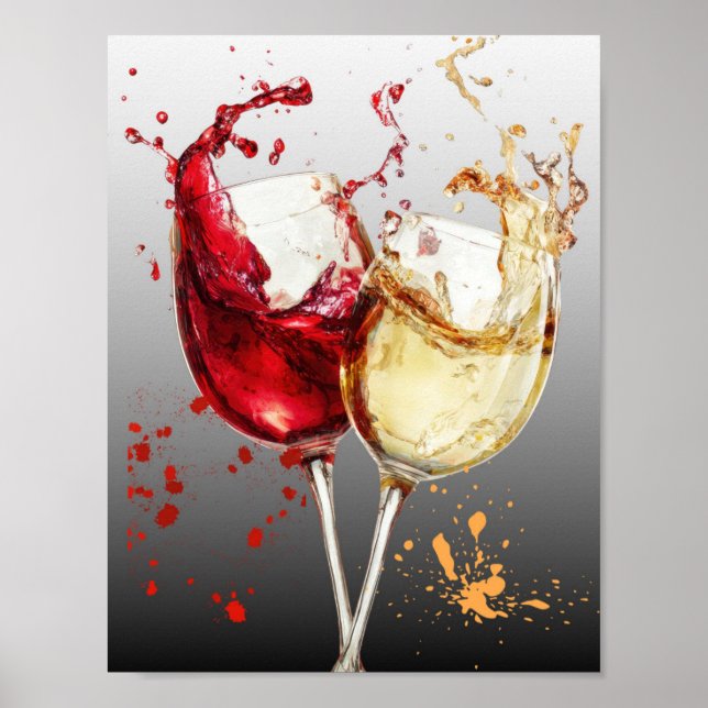 Affiche Art éclaboussé de vin rouge et blanc (Devant)