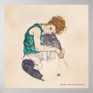 AFFICHE ART, EGON SCHIELE, FEMME ASSIS AVEC LES JAMBES POU