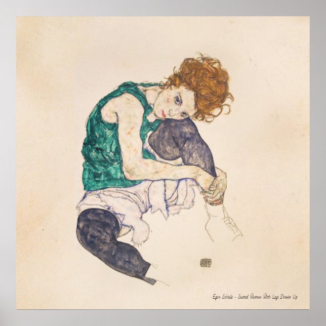 AFFICHE ART, EGON SCHIELE, FEMME ASSIS AVEC LES JAMBES POU (Devant)