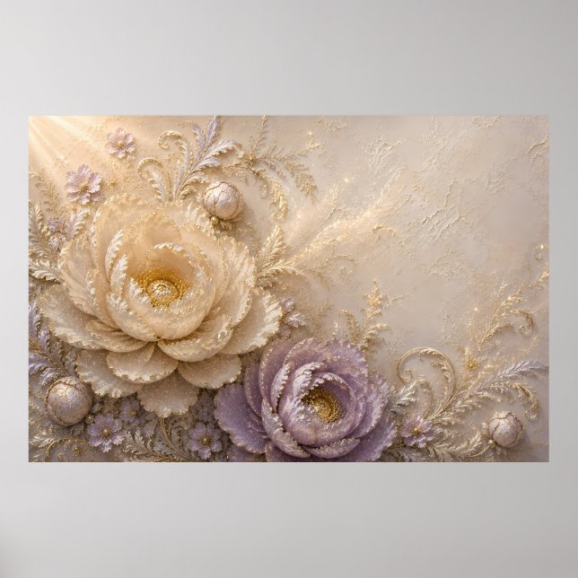 Affiche Art Élégant de Relief de Rose d'Ivoire (Devant)