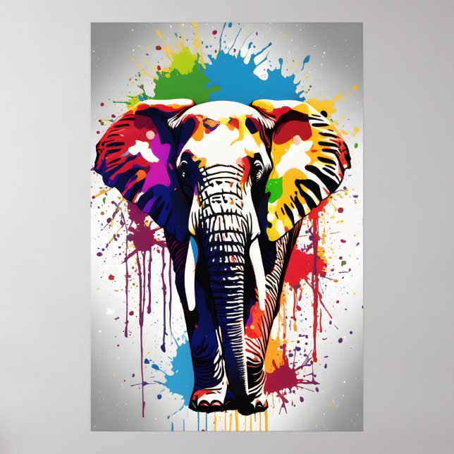 Affiche Art Eléphant, Art Faune Splatz Art Arc-en-ciel Cou (Devant)