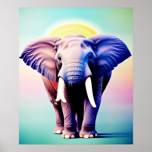 Affiche Art Eléphant Vibrant Une Pop de Couleur pour votre (Devant)