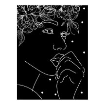 Art en ligne de baiser floral féminin noir et blan