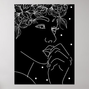Affiche Art en ligne de baiser floral féminin noir et blan