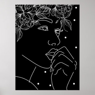 Affiche Art en ligne de baiser floral féminin noir et blan