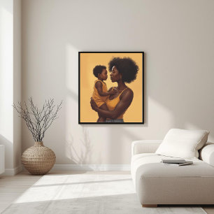 Affiche Art en ligne de mère et d'enfant noirs
