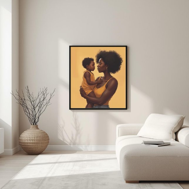 Affiche Art en ligne de mère et d'enfant noirs (Créateur téléchargé)