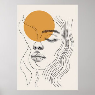 Affiche Art en ligne de visage de femme minimaliste abstra