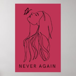 Affiche Art en ligne minimaliste femme et papillon fuchsia