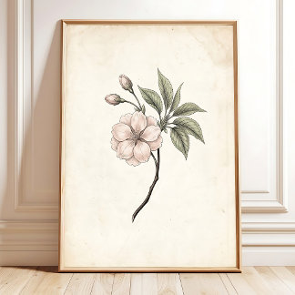 Affiche Art encadré de fleurs de cerisier vintage