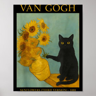 Affiche Art étoilé Chat noir avec suowers