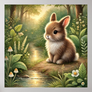 Affiche Art fantaisiste de lapin de la forêt – Joli lapin