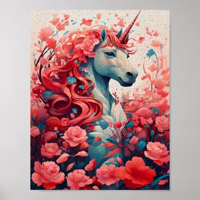 Affiche Art Fantastique de Paysage de Rêve de Licorne Rose (Devant)
