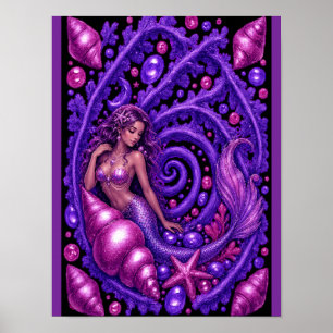 Affiche Art Fantastique de Sirène Violette Mystique   Océa