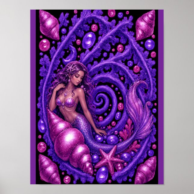 Affiche Art Fantastique de Sirène Violette Mystique | Océa (Devant)