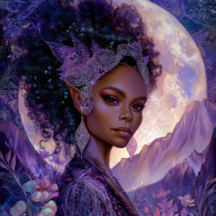 Affiche Art Fantastique Déesse Elfe Lunaire Afro-Américain