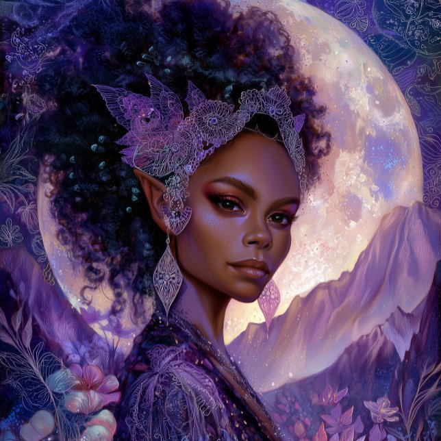 Affiche Art Fantastique Déesse Elfe Lunaire Afro-Américain (Créateur téléchargé)