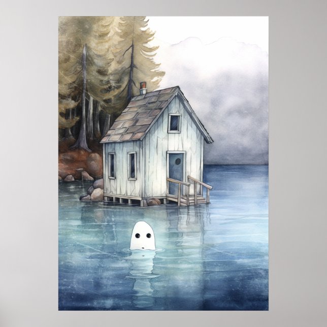 Affiche Art fantôme : Maison minuscule sur un lac (Devant)