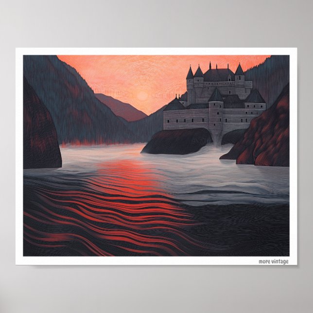 AFFICHE ART FINE ET CHARMANT 'CHÂTEAU FRANÇAIS SUR L'EAU'  (Devant)