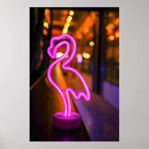 Affiche Art flamant rose néon Flamant rose Art Led néon