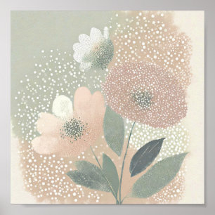 Affiche Art floral à points ton rose doux