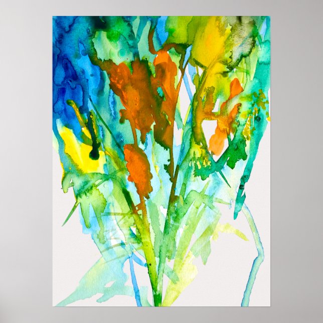 Affiche Art floral abstrait aquarelle (Devant)