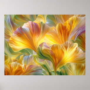 Affiche Art floral abstrait avec des pétales jaunes