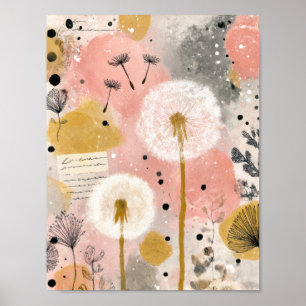Affiche Art floral abstrait de pissenlit à l'aquarelle