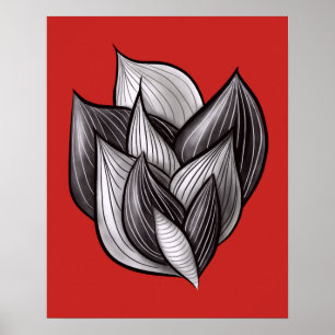 Affiche Art Floral Abstrait En Rouge Et Noir