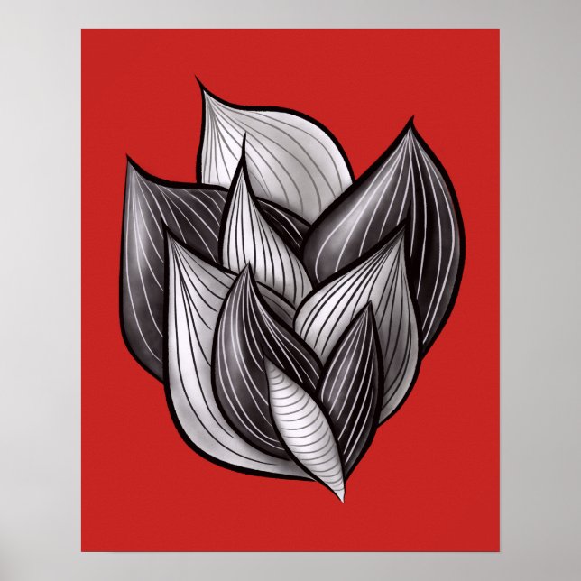 Affiche Art Floral Abstrait En Rouge Et Noir (Devant)
