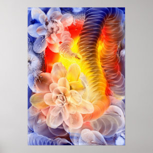 Affiche Art floral abstrait lumineux peint à la main Fanta