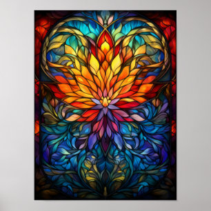Affiche Art floral abstrait Mandala en verre teinté en for