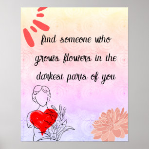 Affiche Art floral abstrait moderne et citation d'amour