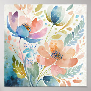 Affiche Art floral aquarelle coloré