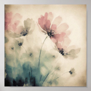 Affiche art floral aquarelle rose