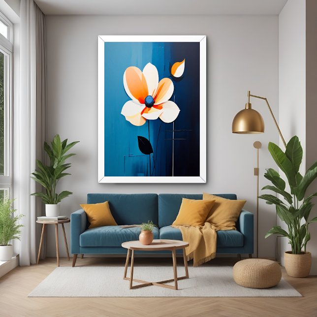 Affiche Art floral bleu et orange contemporain (Créateur téléchargé)