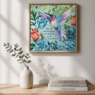 Affiche Art floral de colibri avec citation de Thoreau