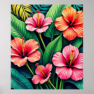 Affiche Art floral de l'Hibiscus tropical en fleurs
