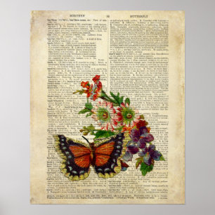 Affiche Art floral de papillon à la page vintage de