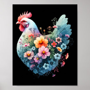 Affiche Art floral de poulet pour femmes qui aiment les po