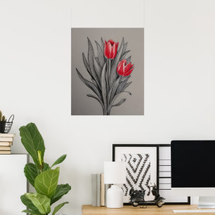 Affiche Art Floral des Tulipes Rouges