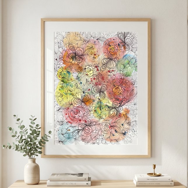 Affiche Art floral doodle ombré aquarelle vibrant (Créateur téléchargé)