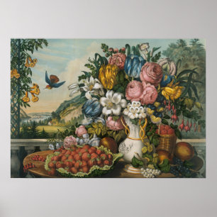 Affiche Art floral et fruitier de style victorien vintage