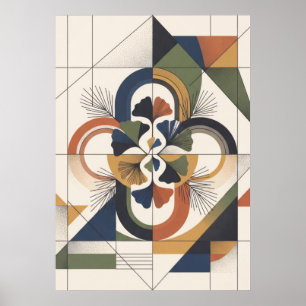 Affiche Art floral géométrique Ginkgo du milieu du siècle