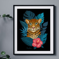 Art Floral Jungle Leopard élégant | bleu marine