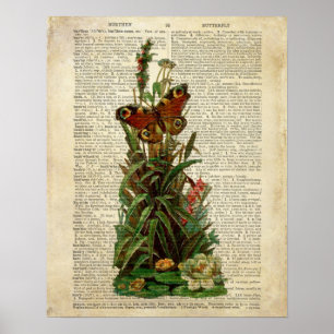Affiche Art floral papillon sur la page de dictionnaire vi