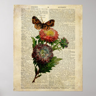 Affiche Art floral papillon sur la page de dictionnaire vi