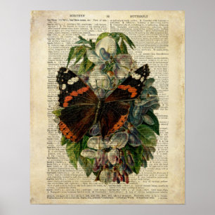 Affiche Art floral papillon sur la page de dictionnaire vi