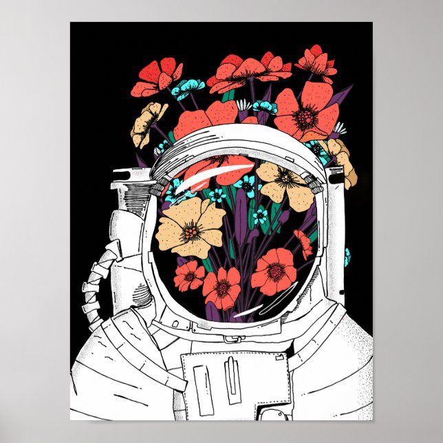 Affiche Art floral spatial astronaute (Devant)
